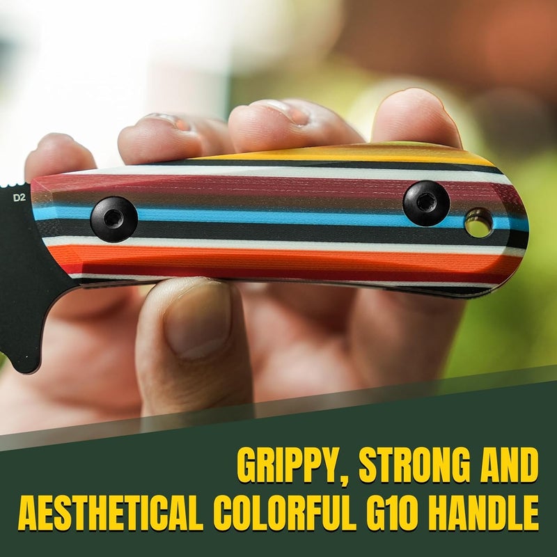 KIZER Deckhand Fixed Blade Knife with Sheath, D2 Blade Camping Knife G10 Handle, Fixed Blade EDC Knives for Men Women, Outdoor Hunting Hiking Survival Knives 1062M3 - Image 3